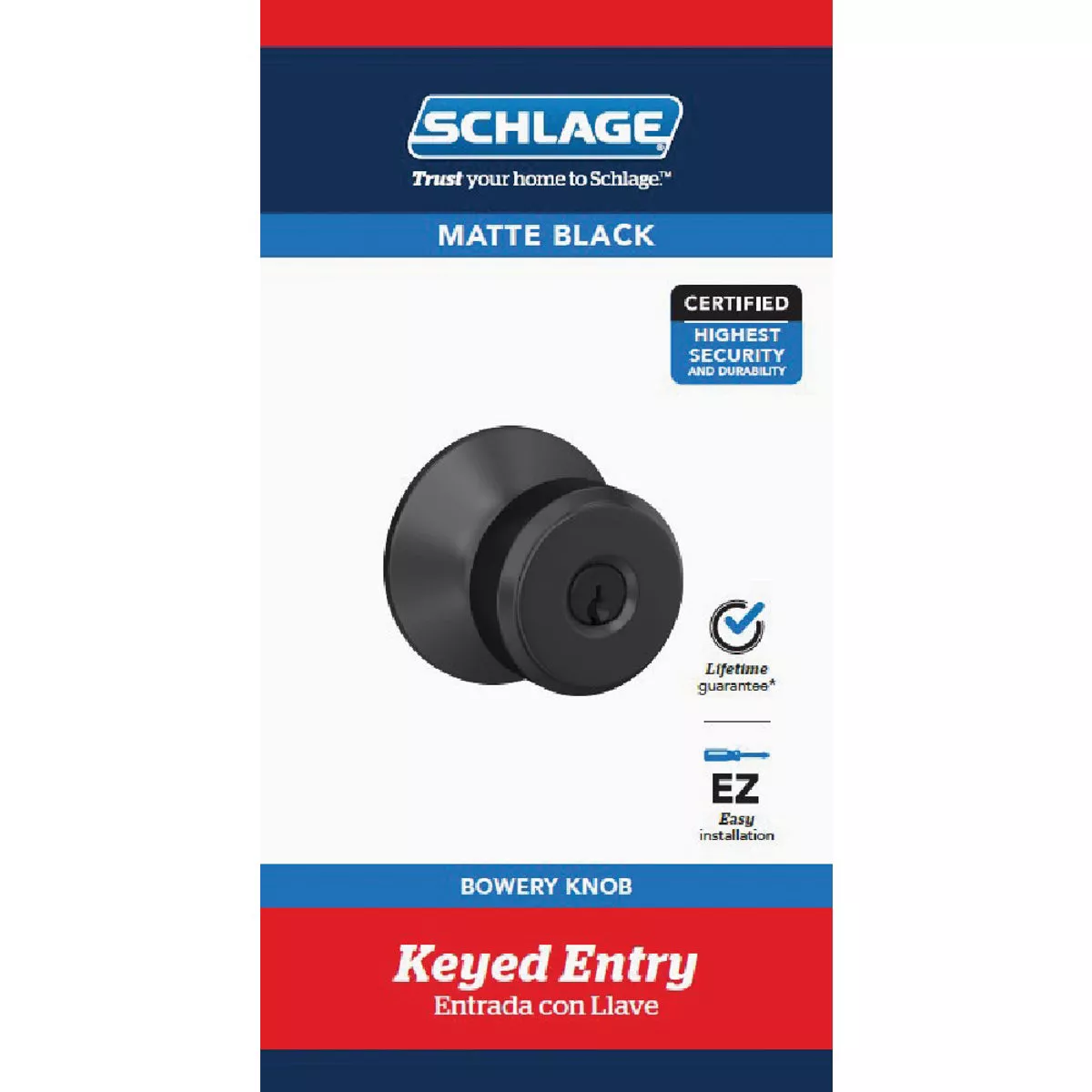 Schlage Bowery Matte Black Restoring Keyed Entry Door Knob - photo 2