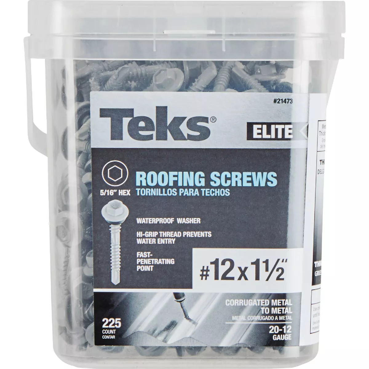 Teks Elite #12 x 1-1/2 In. Hex Washer Head Drill Point Metal to Wood Roofing Screw (225 Ct.) - photo 3