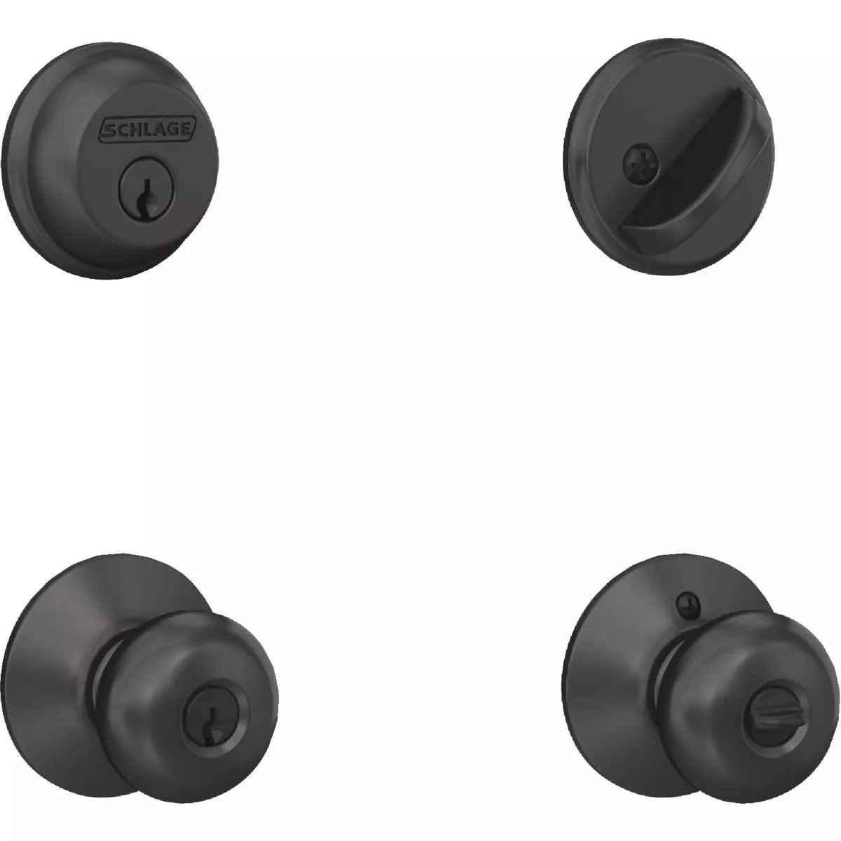 Schlage Matte Black Single Cylinder Deadbolt & Plymouth Keyed Entry Knob - photo 2