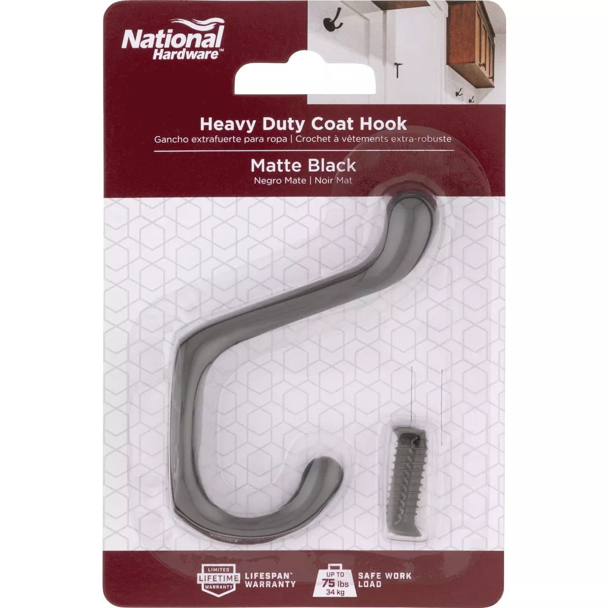 National Hardware Matte Black Heavy Duty Coat Hook - photo 2