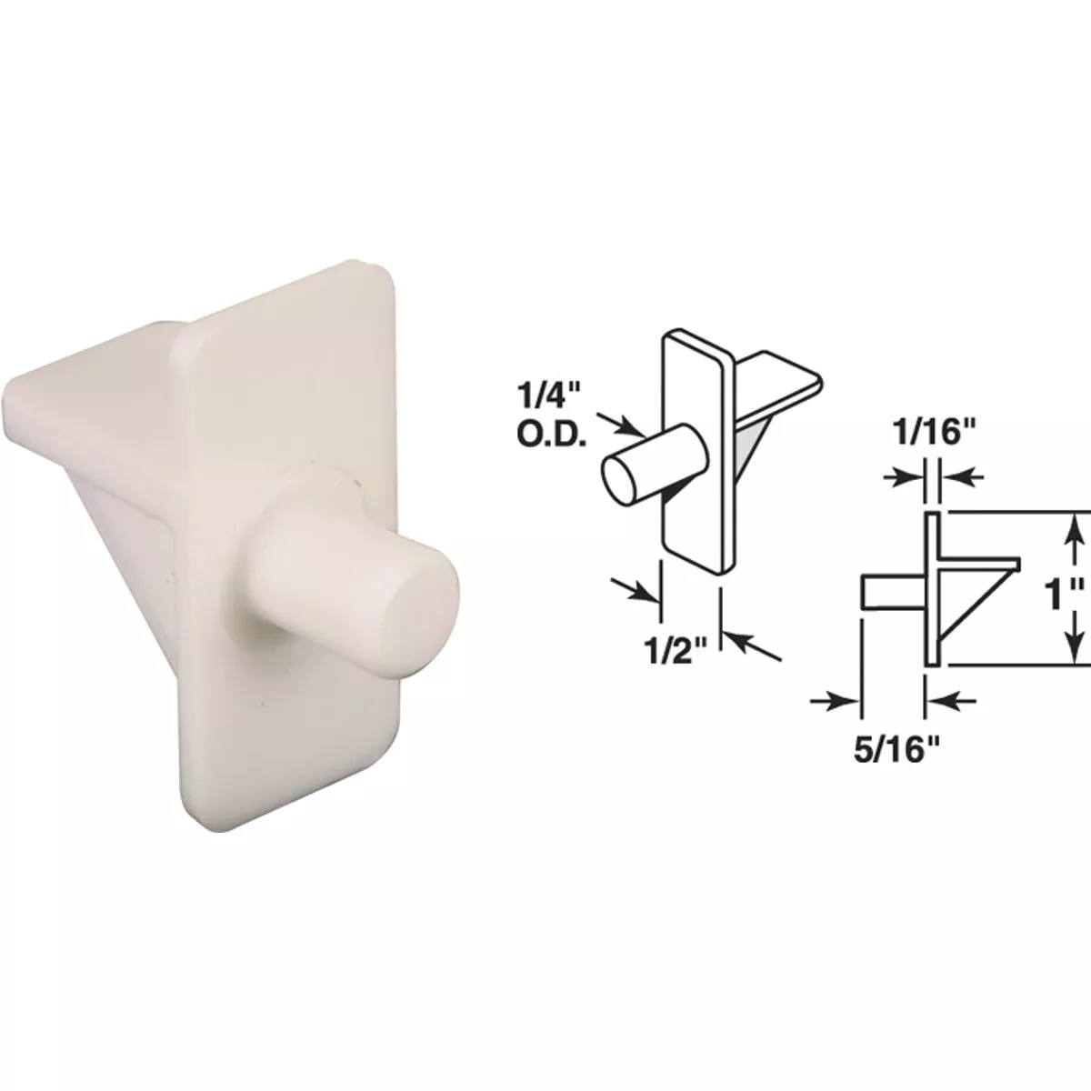 Prime-Line 1/4 In. White Plastic Shelf Support (8 Count)