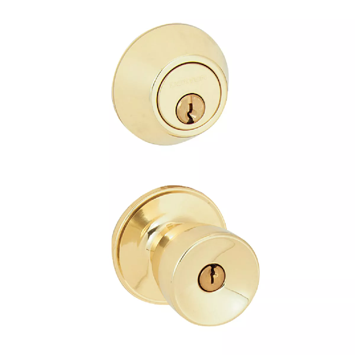 Dexter Bright Brass Deadbolt & Door Knob Combo