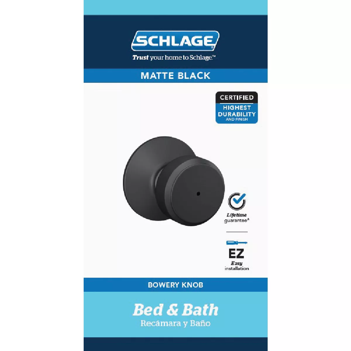 Schlage Bowery Matte Black Bed & Bath Privacy Lock - photo 2