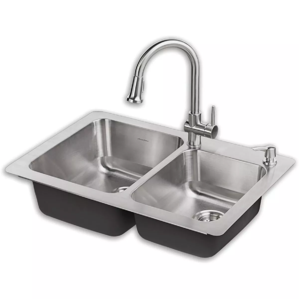 American Standard Montvale Double Bowl 33 In. x 22 In. Stainless Steel Dual-Mount Kitchen Sink with Faucet