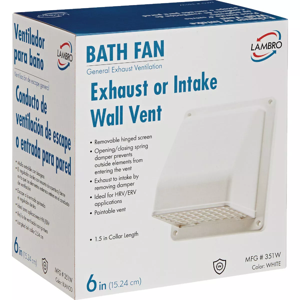 Lambro 6 In. White Plastic Wall Vent Cap - photo 2