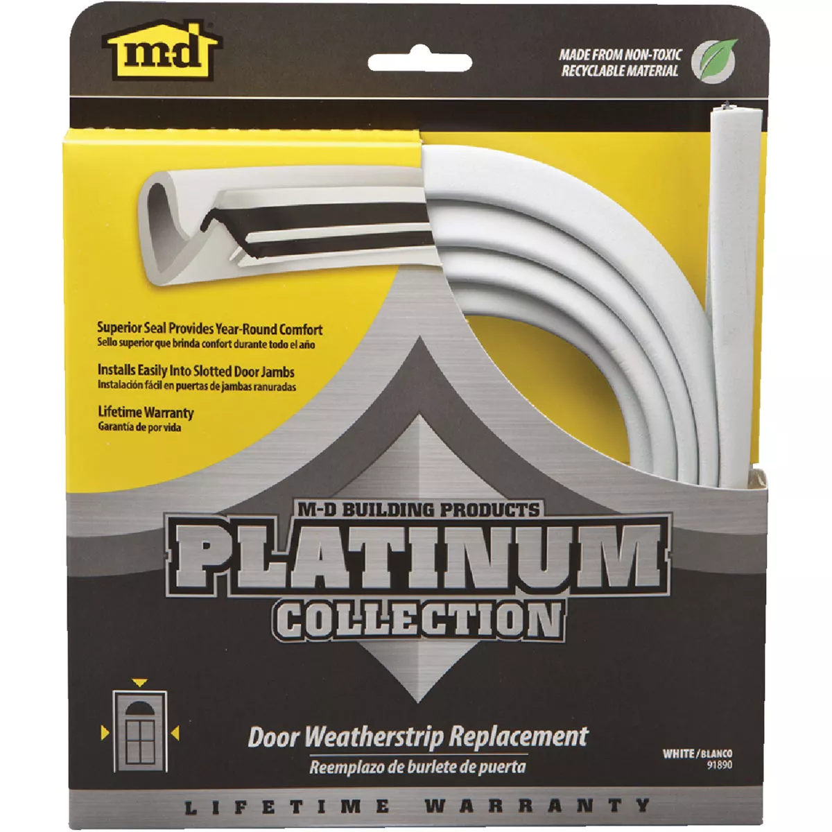 M-D Building Products 84 In. Premium Rubber PLATINUM Top and Sides Door Seal for Doors with Kerf/Channel, White
