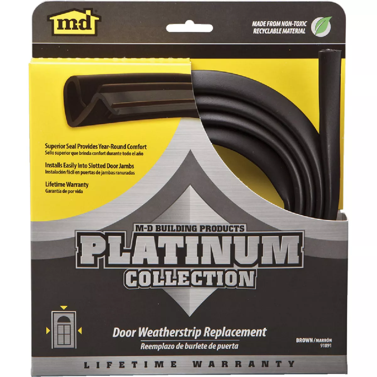 M-D Building Products 84 In. Premium Rubber PLATINUM Top and Sides Door Seal for Doors with Kerf/Channel, Brown