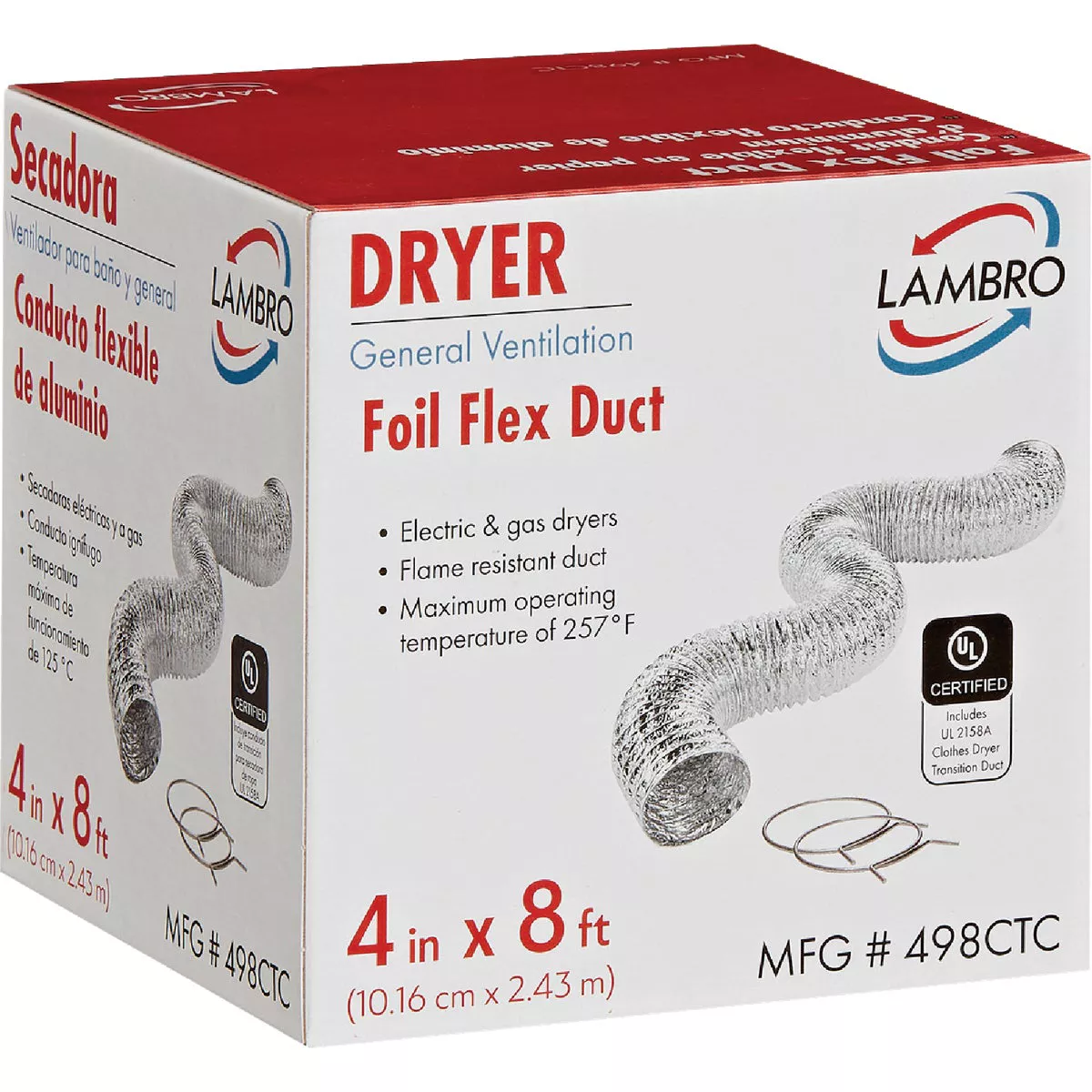 Lambro 4 In. x 8 Ft. Clothes Dryer Transition Foil Flex Duct Kit - photo 2