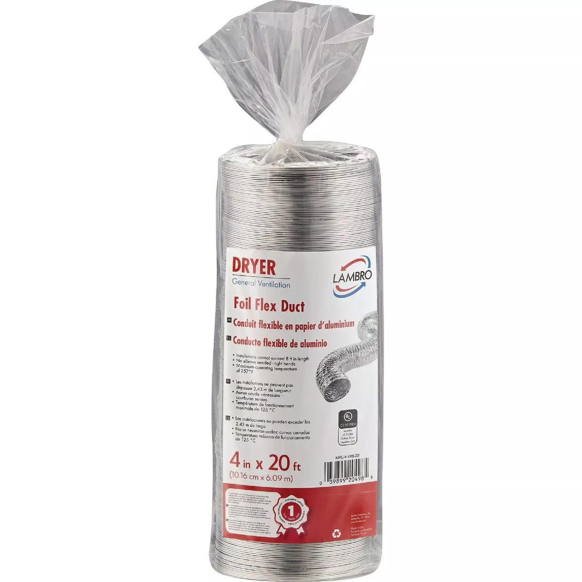 Lambro 4 In. x 20 Ft. Clothes Dryer Transition Foil Flex Duct - photo 2