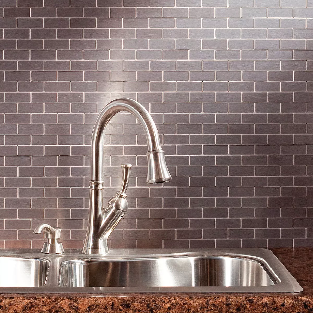 Aspect 12 In. x 4 In. Aluminum Backsplash Peel & Stick, Stainless Steel Subway Tile - photo 2