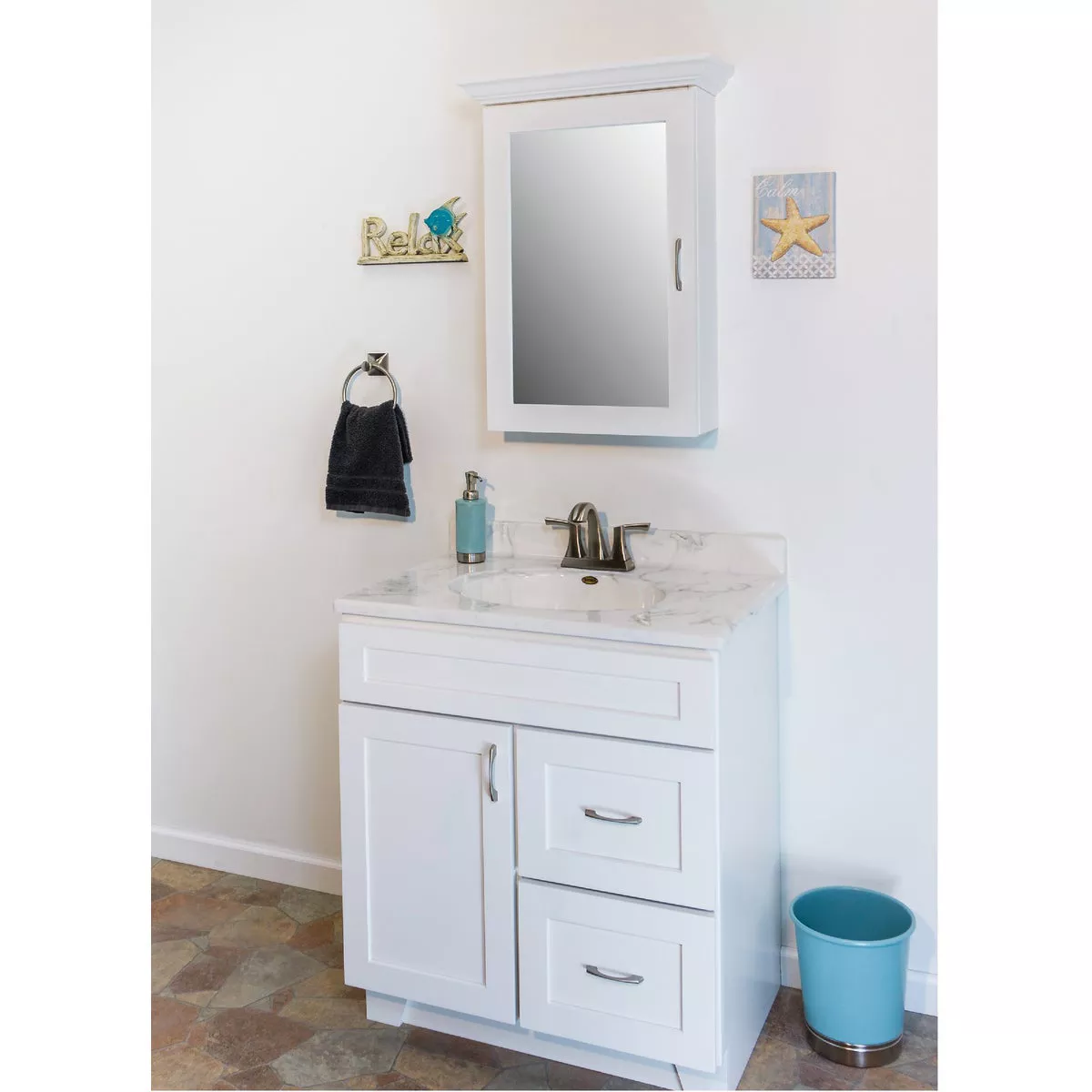 CraftMark Shaker Retreat White 30 In. W x 34 In. H x 21 In. D Vanity Base without Top, 1 Door/2 Drawer - photo 2