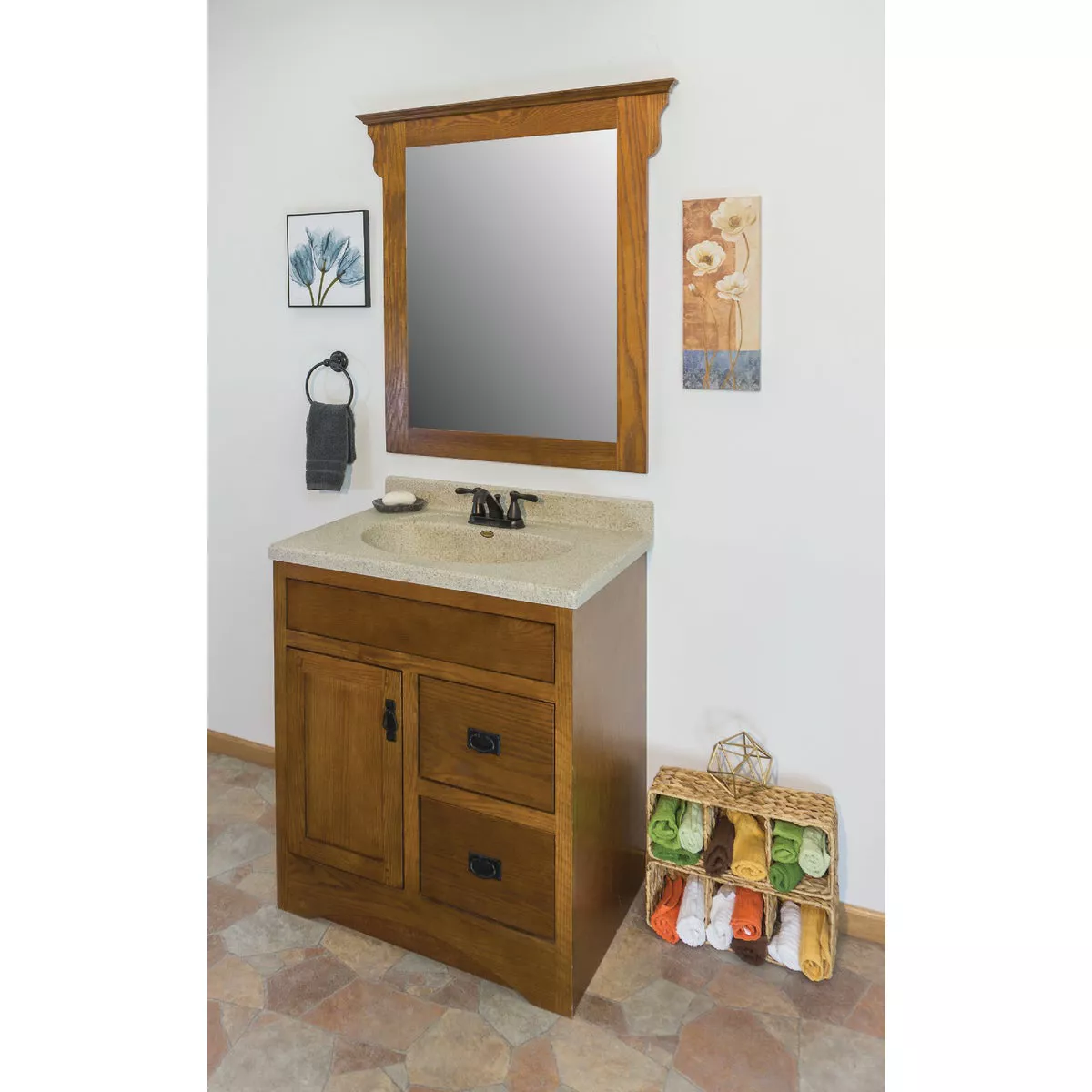 CraftMark Craftsmen Estate Oak 30 In. W x 34 In. H x 21 In. D Vanity Base without Top, 1 Door/2 Drawer - photo 9