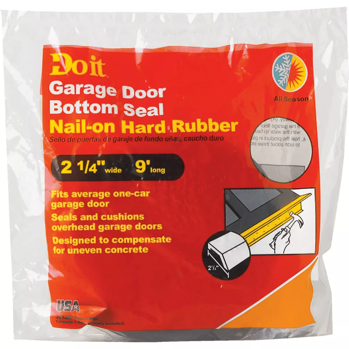 Do it 2-1/4 In. x 9 Ft. Black Rubber Weatherstrip Garage Door Seal - photo 2