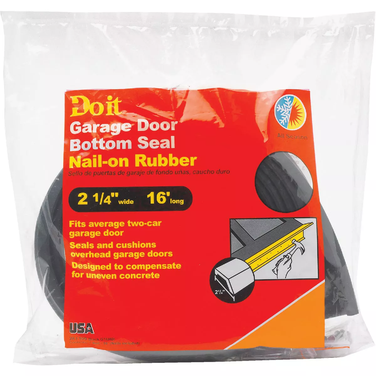 Do it 2-1/4 In. x 16 Ft. Black Rubber Weatherstrip Garage Door Seal - photo 2