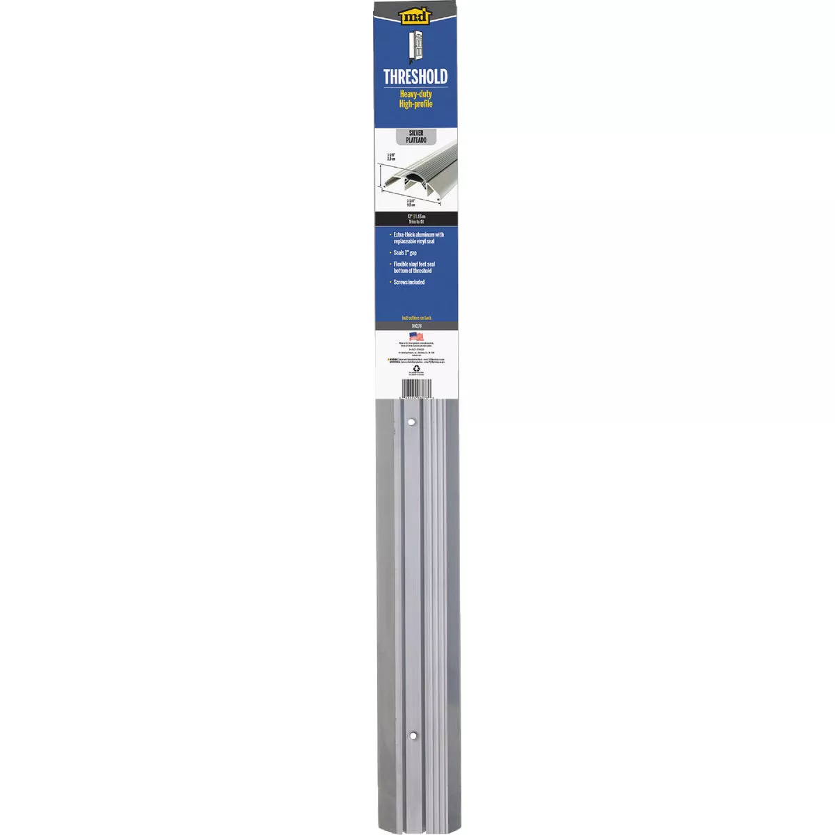 M-D Building Products 3-3/4 In. x 1-1/8 In. x 36 In. Silver Aluminum and Vinyl Heavy-Duty High-Profile Threshold - photo 2