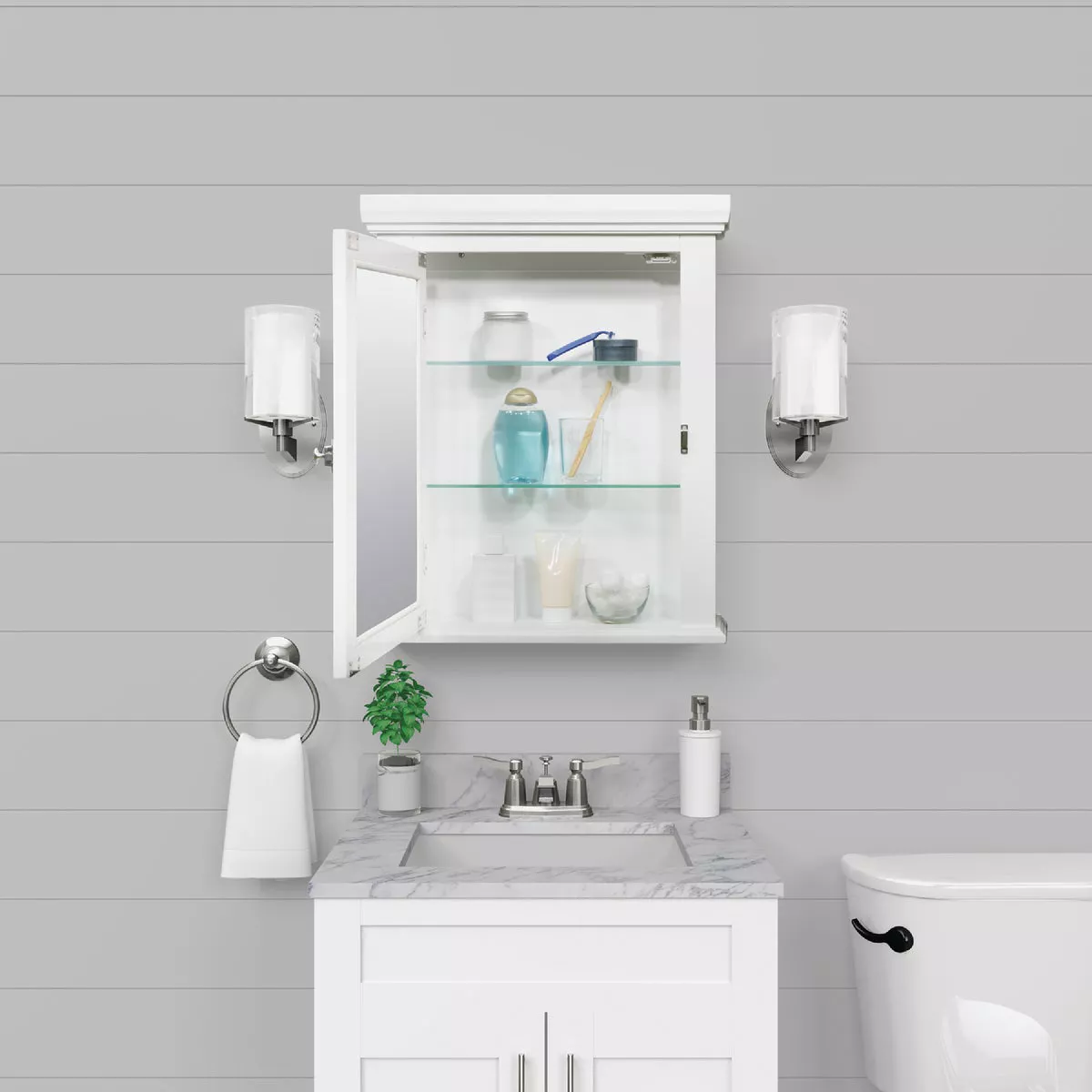 Zenith American White 22.25 In. W x 27.25 In. H x 5.75 In. D Single Mirror Surface Mount Crown Pediment Medicine Cabinet - photo 4