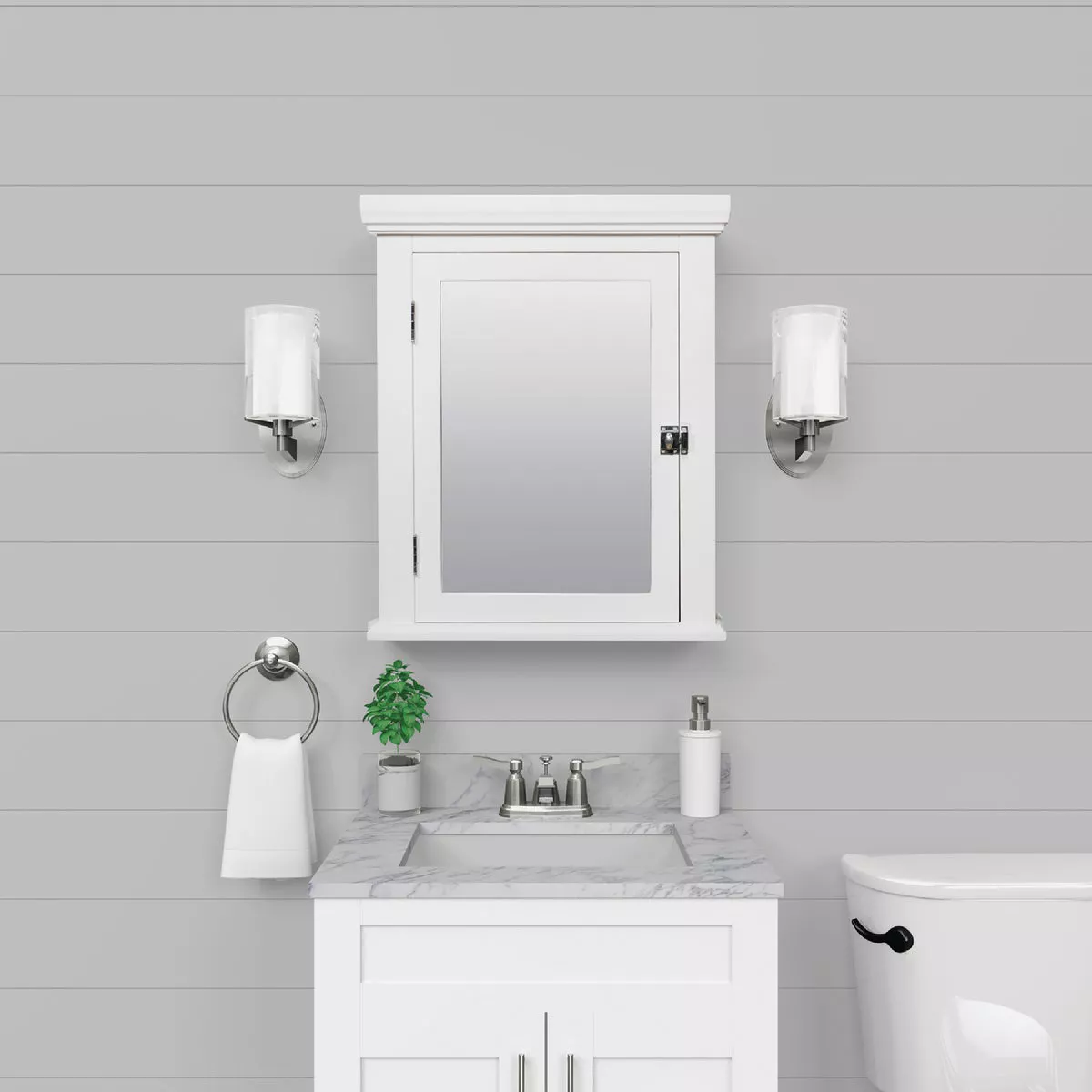 Zenith American White 22.25 In. W x 27.25 In. H x 5.75 In. D Single Mirror Surface Mount Crown Pediment Medicine Cabinet - photo 3