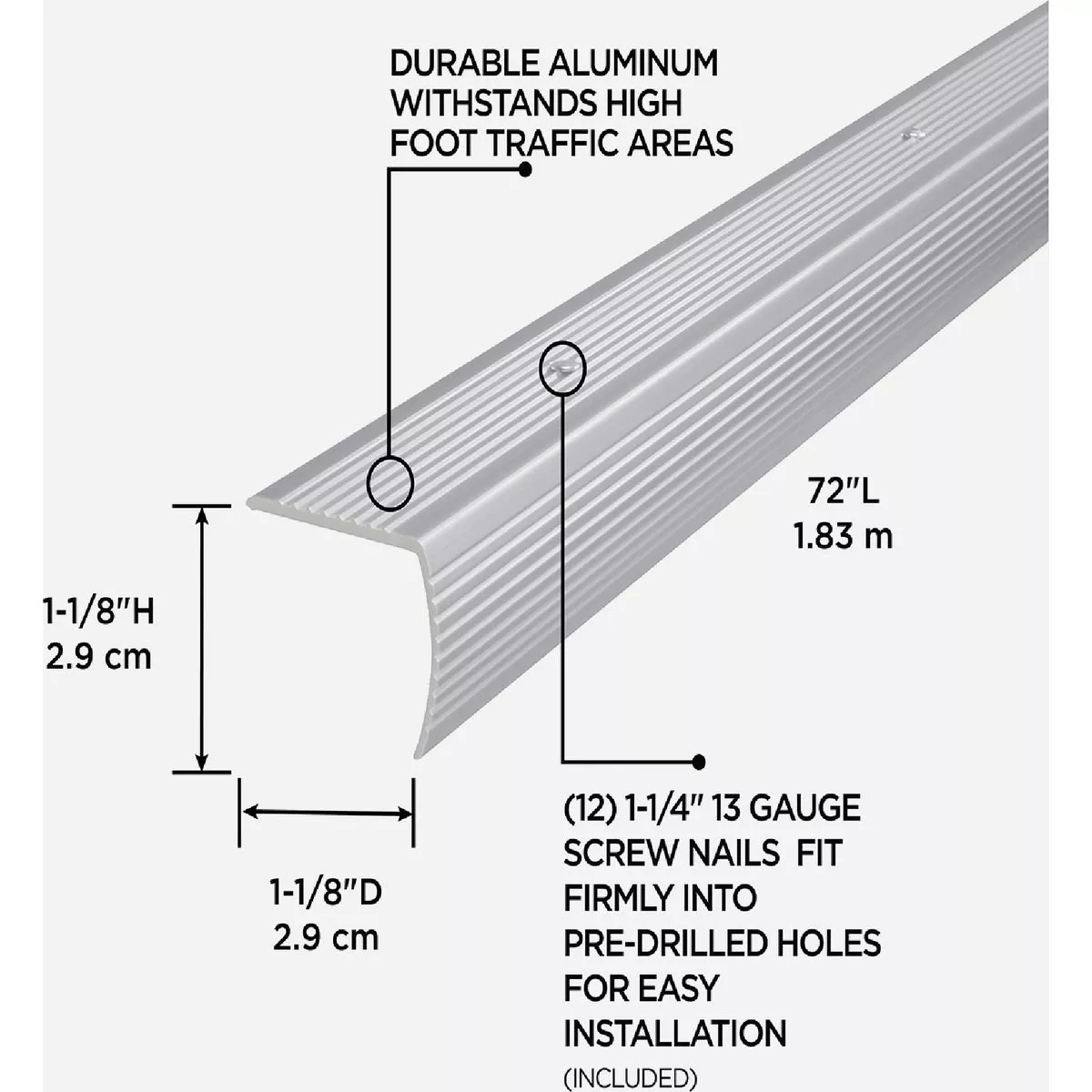 M-D Building Products 1-1/8 In. X 1-1/8 In. X 72 In. Silver Aluminum Stair Edging w/ Screw Nails - photo 4