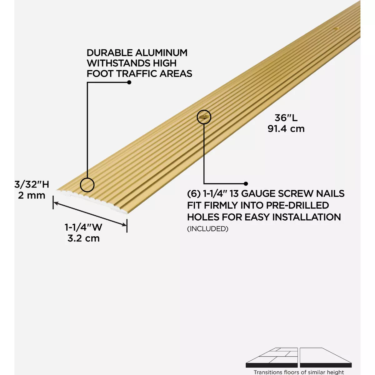 M-D Building Products 1-1/4 In. x 36 In. Satin Brass Aluminum Seam Binder with Screw Nails - photo 4