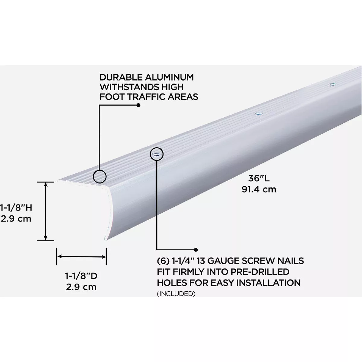 M-D Building Products 1-1/8 In. X 1-1/8 In. X 36 In. Polished Aluminum Stair Edging w/ Screw Nails - photo 4