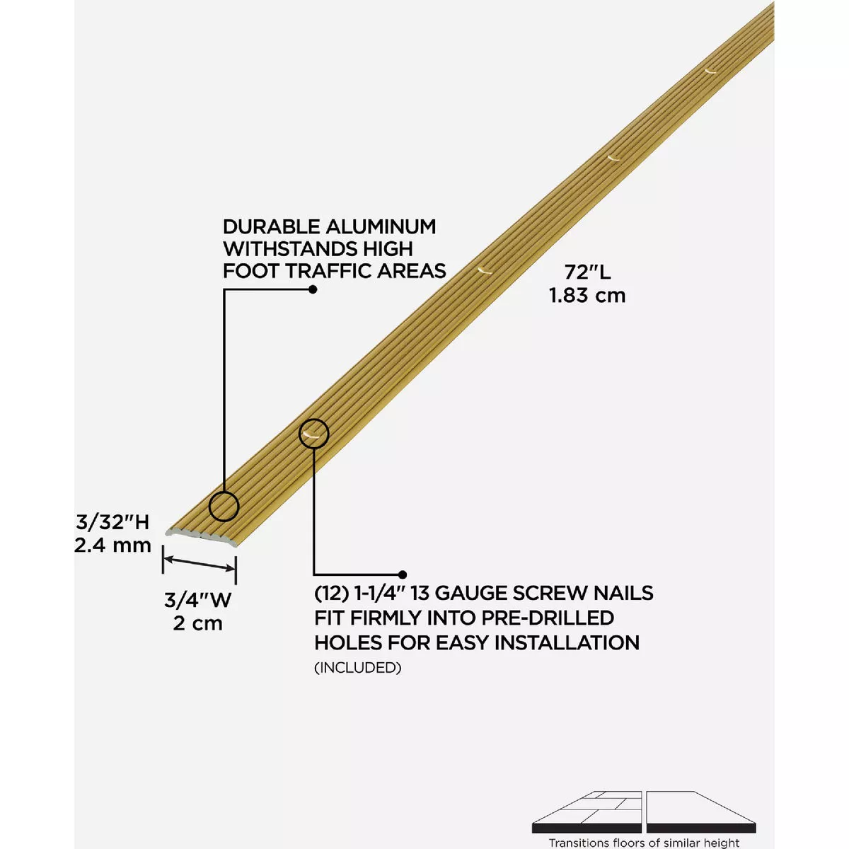M-D Building Products 3/4 In. x 72 In. Satin Brass Aluminum Seam Binder with Screw Nails - photo 3