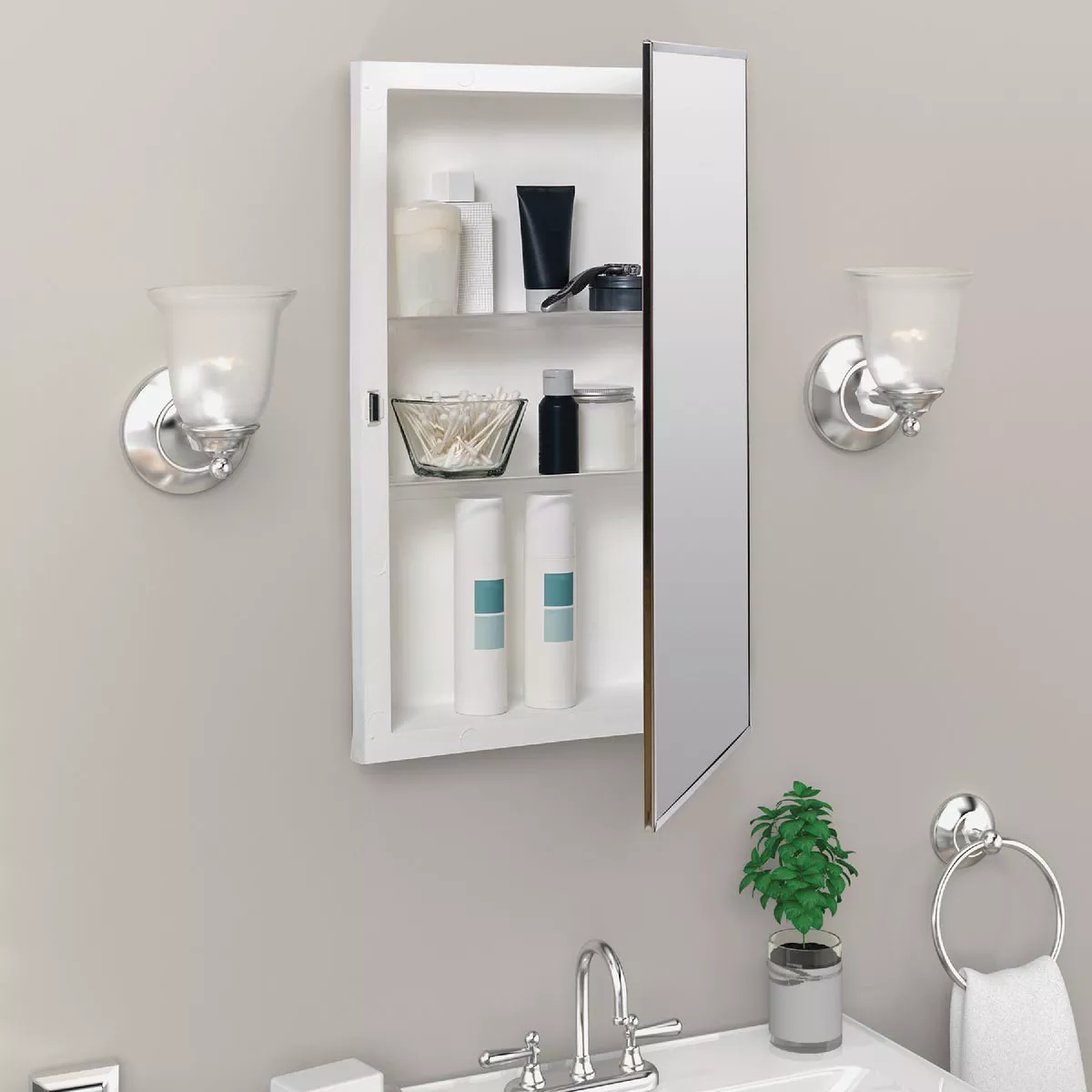 Zenith Stainless Steel 16.13 in W x 26.13 in H x 4.5 in D Single Mirror Surface/Recess Mount Medicine Cabinet - photo 4