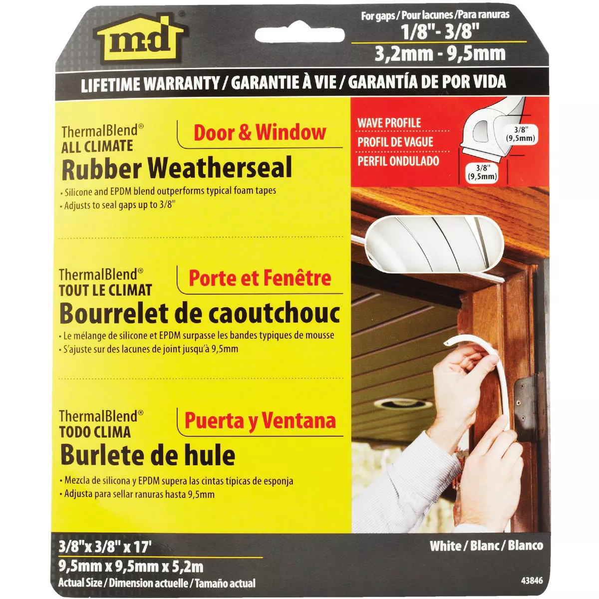 M-D Building Products 3/8 In. x 3/8 In. x 17 Ft. White Premium Silicone Rubber PLATINUM Window Seal for Ex-Large Gaps