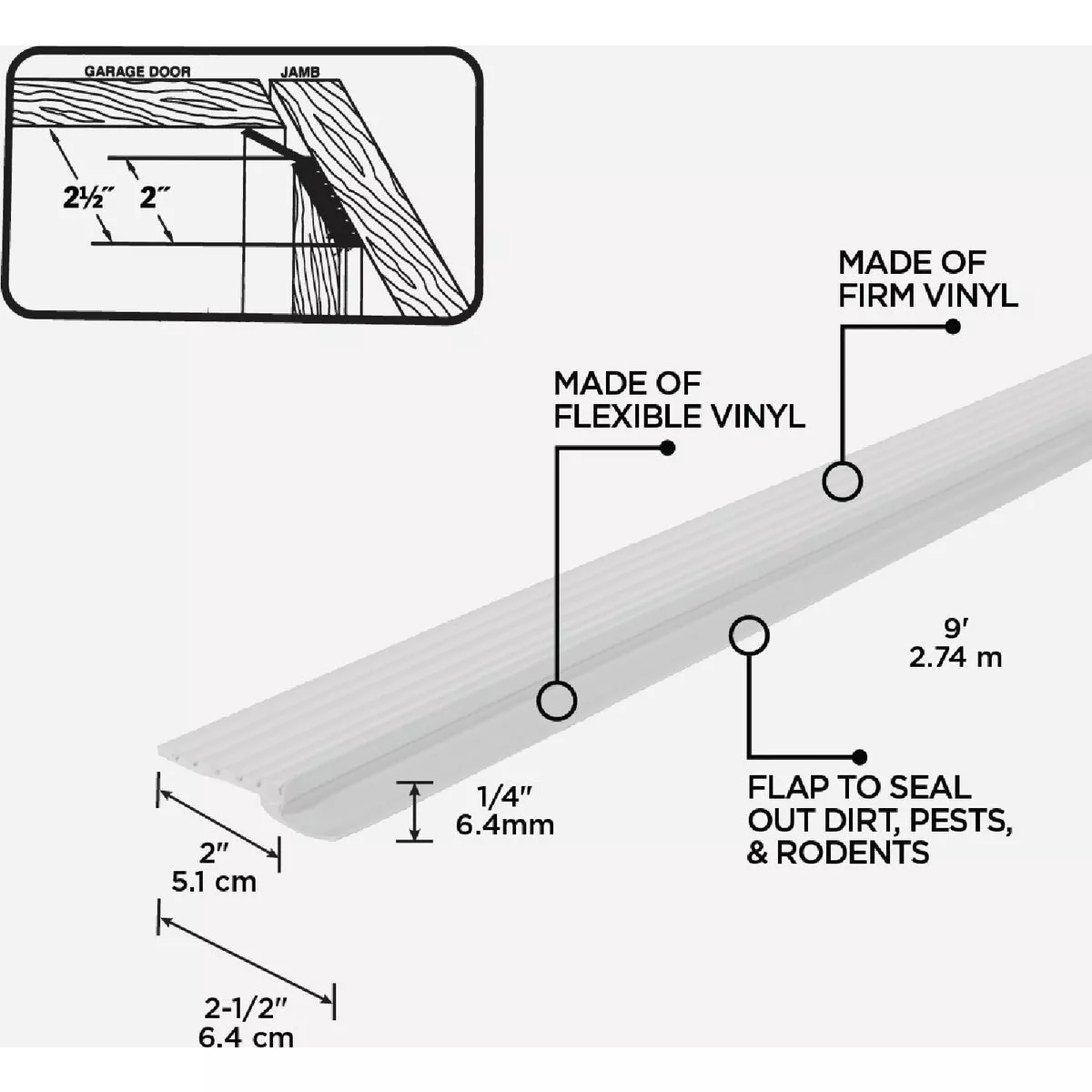 M-D Building Products 9 Ft. White Vinyl Garage Door Top and Sides Seal - photo 4