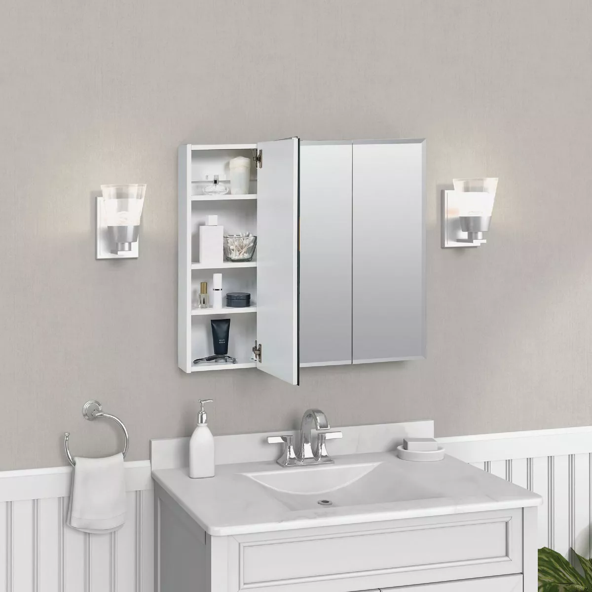 Zenith Frameless Beveled 29-5/8 In. W x 25-3/8 In. H x 4-1/2 In. D Tri-View Surface Mount Medicine Cabinet - photo 4