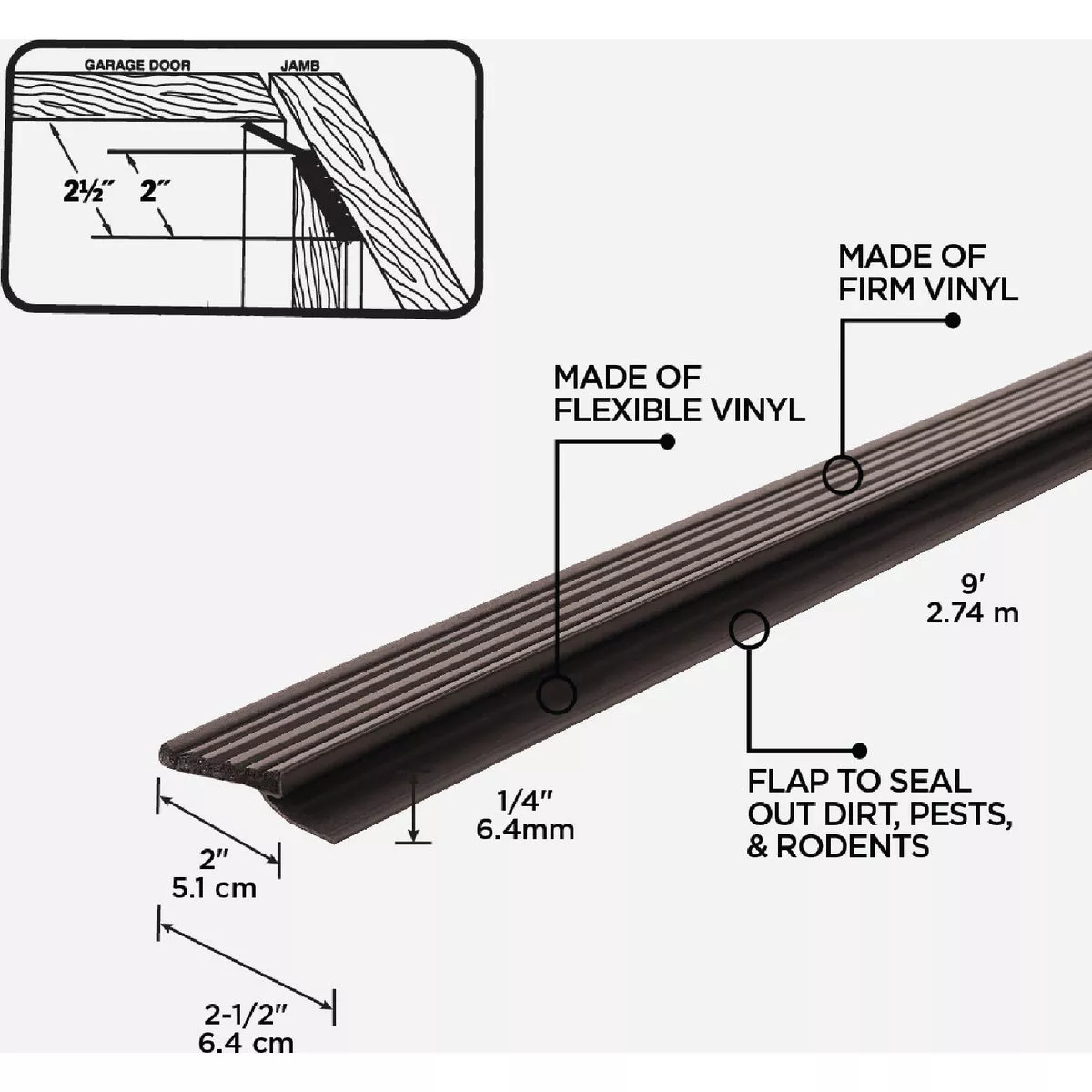 M-D Building Products 9 Ft. Brown Vinyl Garage Door Top and Sides Seal - photo 4