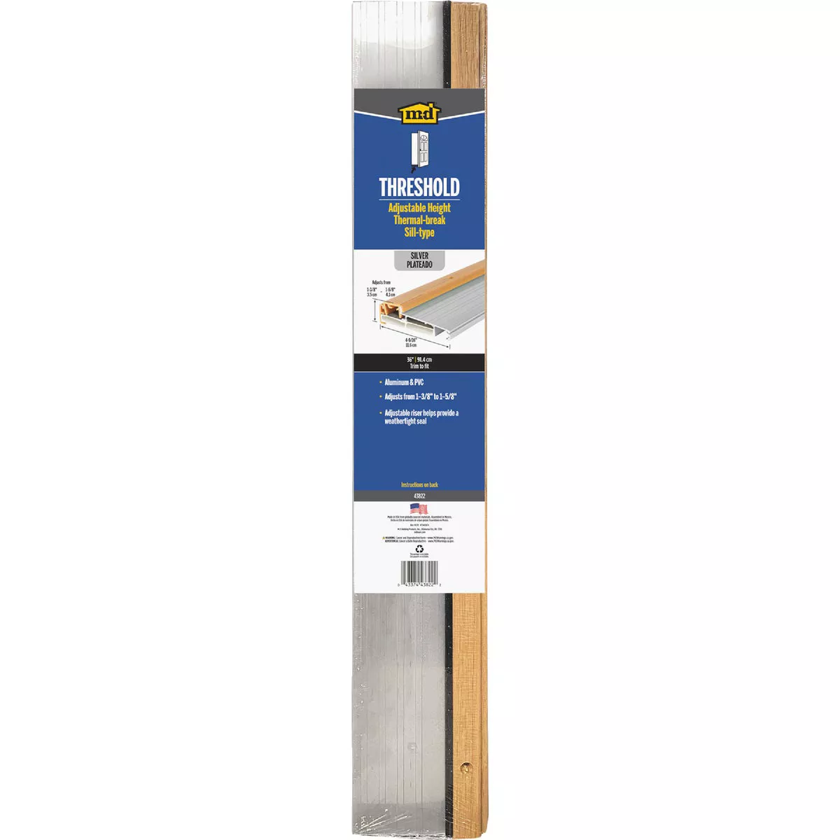 M-D Building Products 4-9/16 In. x 1-3/8 In. x 36 In. Silver Adjustable Aluminum Thermal Break Threshold - photo 2