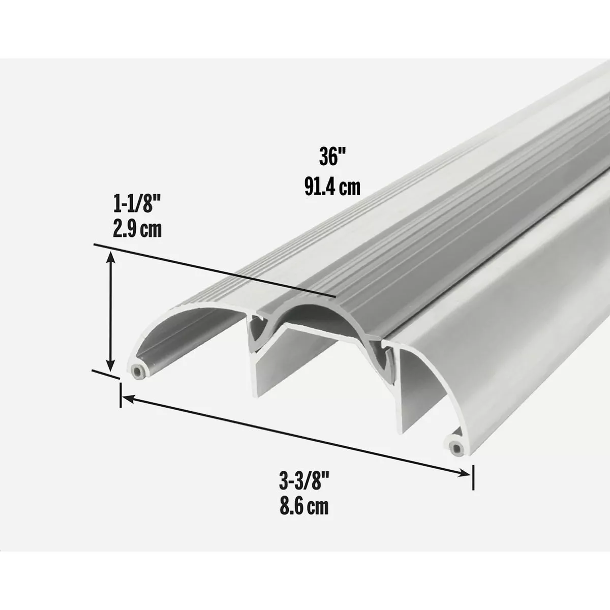 M-D Building Products 3-3/8 In. x 1-1/8 In. x 36 In. Silver Aluminum and Vinyl High-Profile Threshold - photo 4