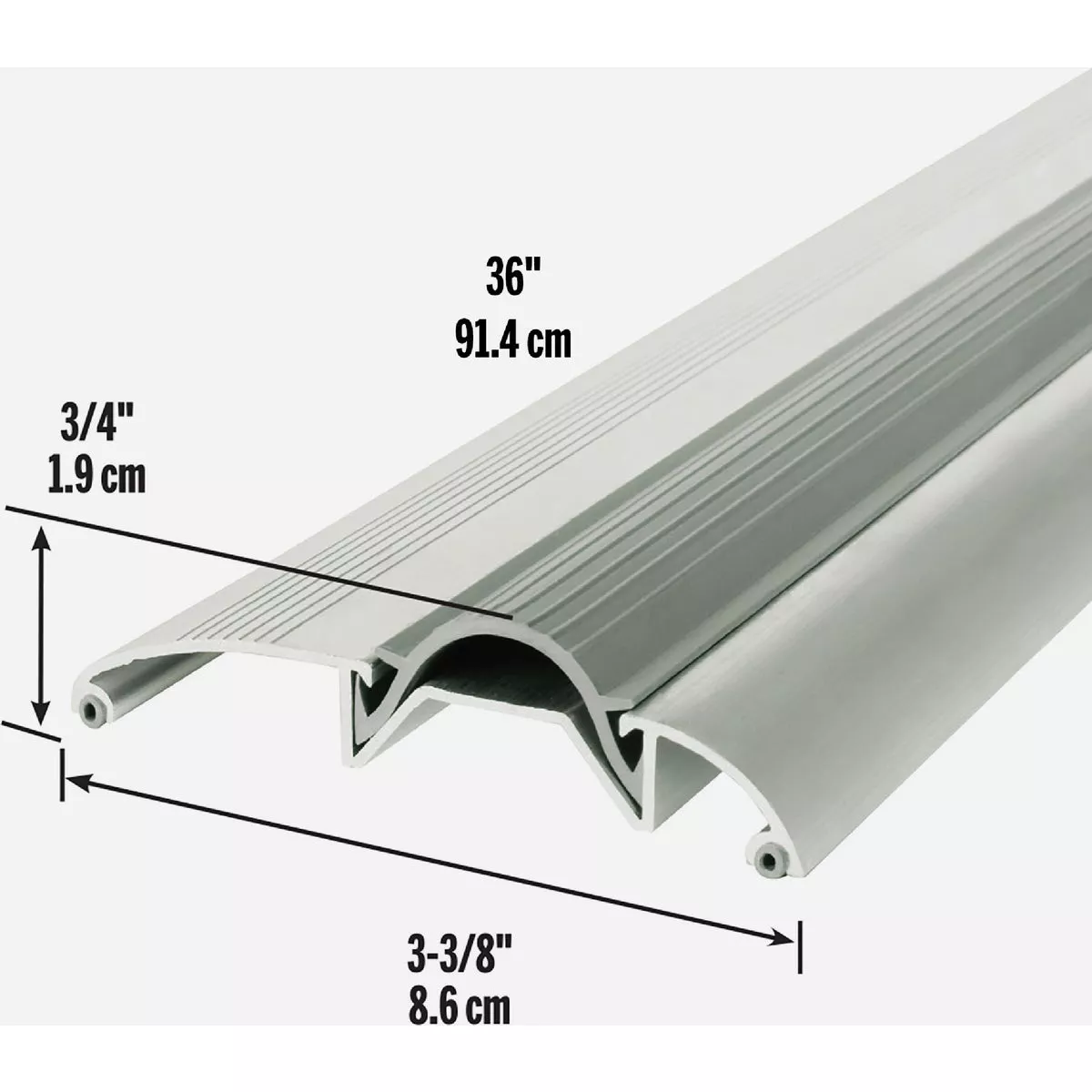M-D Building Products 3-3/8 In. x 3/4 In. x 36 In. Silver Aluminum and Vinyl Low-Profile Threshold - photo 5