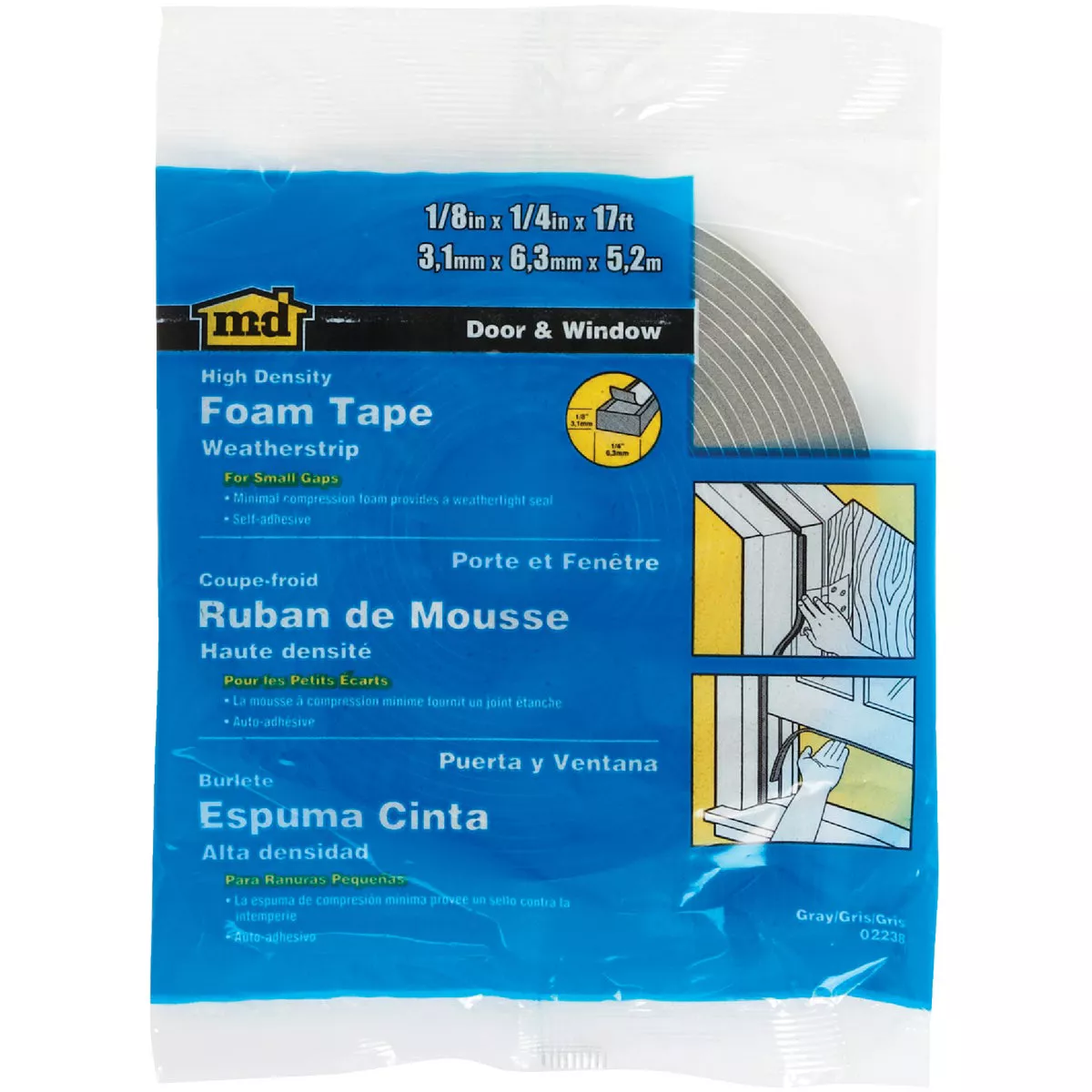 M-D Building Products 1/4 In. W x 1/8 In. H x 17 Ft. L Gray Foam Window Seal for Ex-Small Gaps