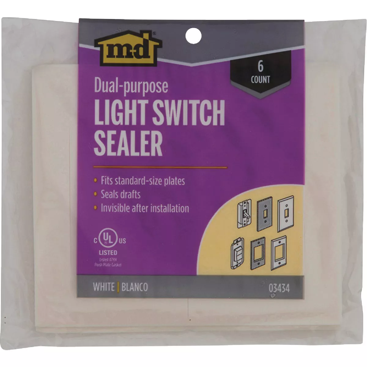 M-D Building Products White Light Switch Sealers for Standard & Rocker Switches, (6-Pack) - photo 2