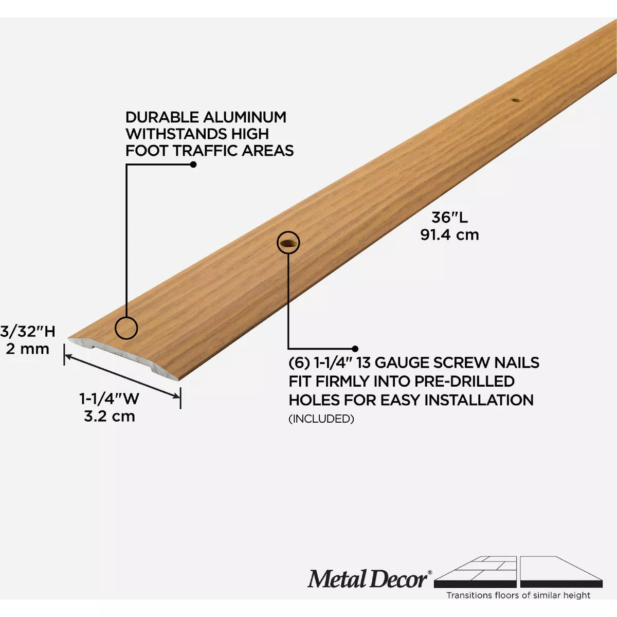 M-D Building Products Metal Decor 1-1/4 In. x 36 In. Oak Aluminum Seam Binder with Screw Nails - photo 4