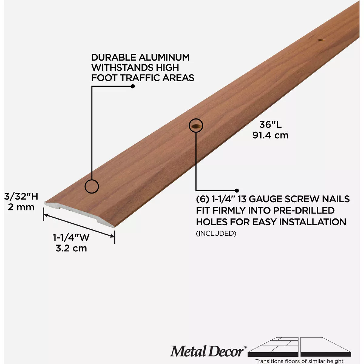 M-D Building Products Metal Decor 1-1/4 In. x 36 In. Cherry Aluminum Seam Binder with Screw Nails - photo 4