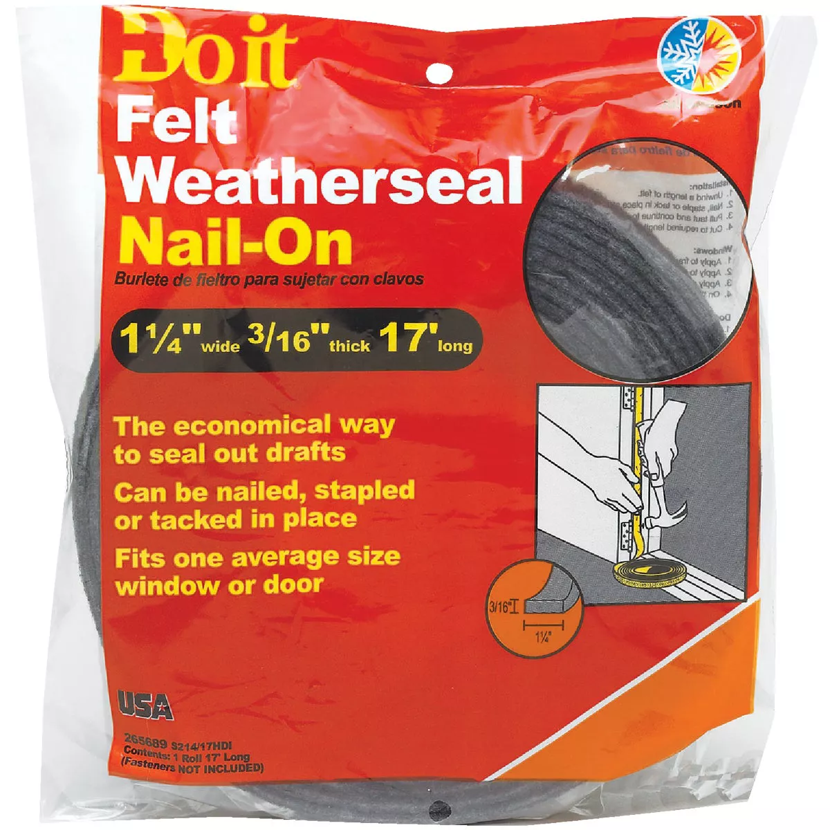 Do it Gray 1-1/4 In. x 3/16 In. x 17 Ft. Felt Weatherstrip - photo 2