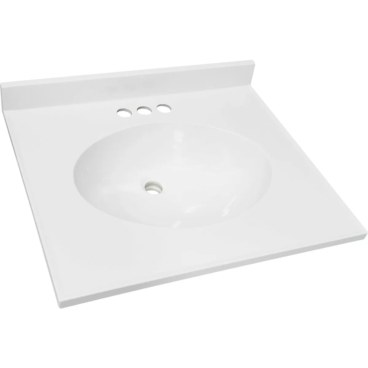CraftMark 25 In. x 22 In. Cultured Marble Solid High Gloss White Vanity Top with Round Bowl
