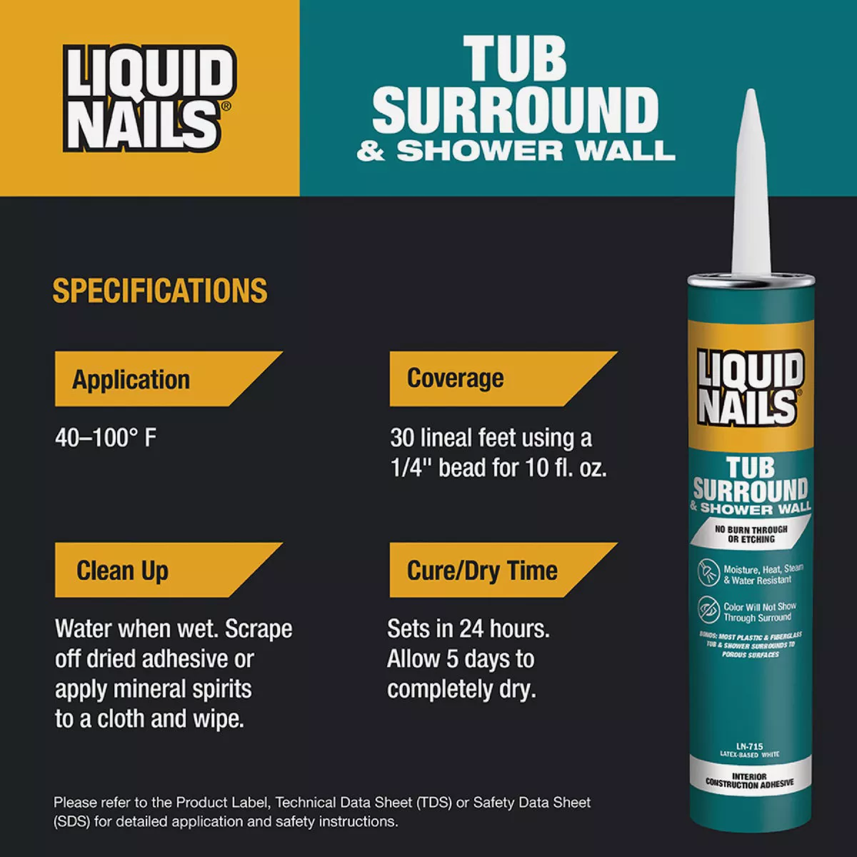 Liquid Nails VOC 10 Oz. Tub Surround & Shower Wall Adhesive - photo 4