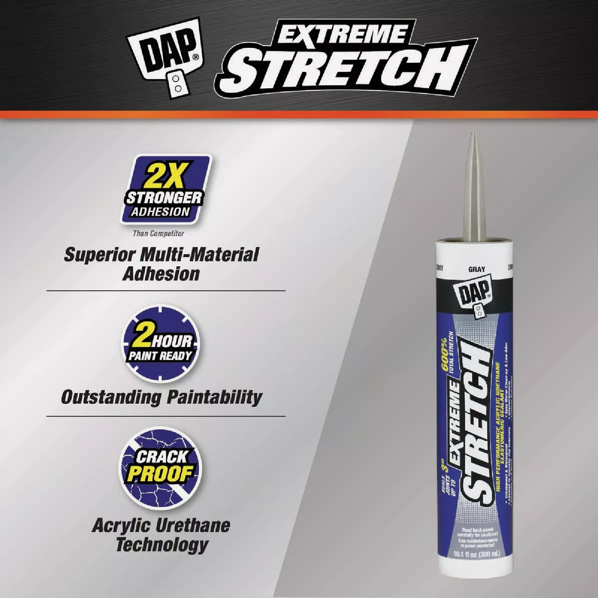 Dap Extreme Stretch 10.1 Oz. Gray Acrylic Urethane Premium Elastomeric Sealant - photo 2