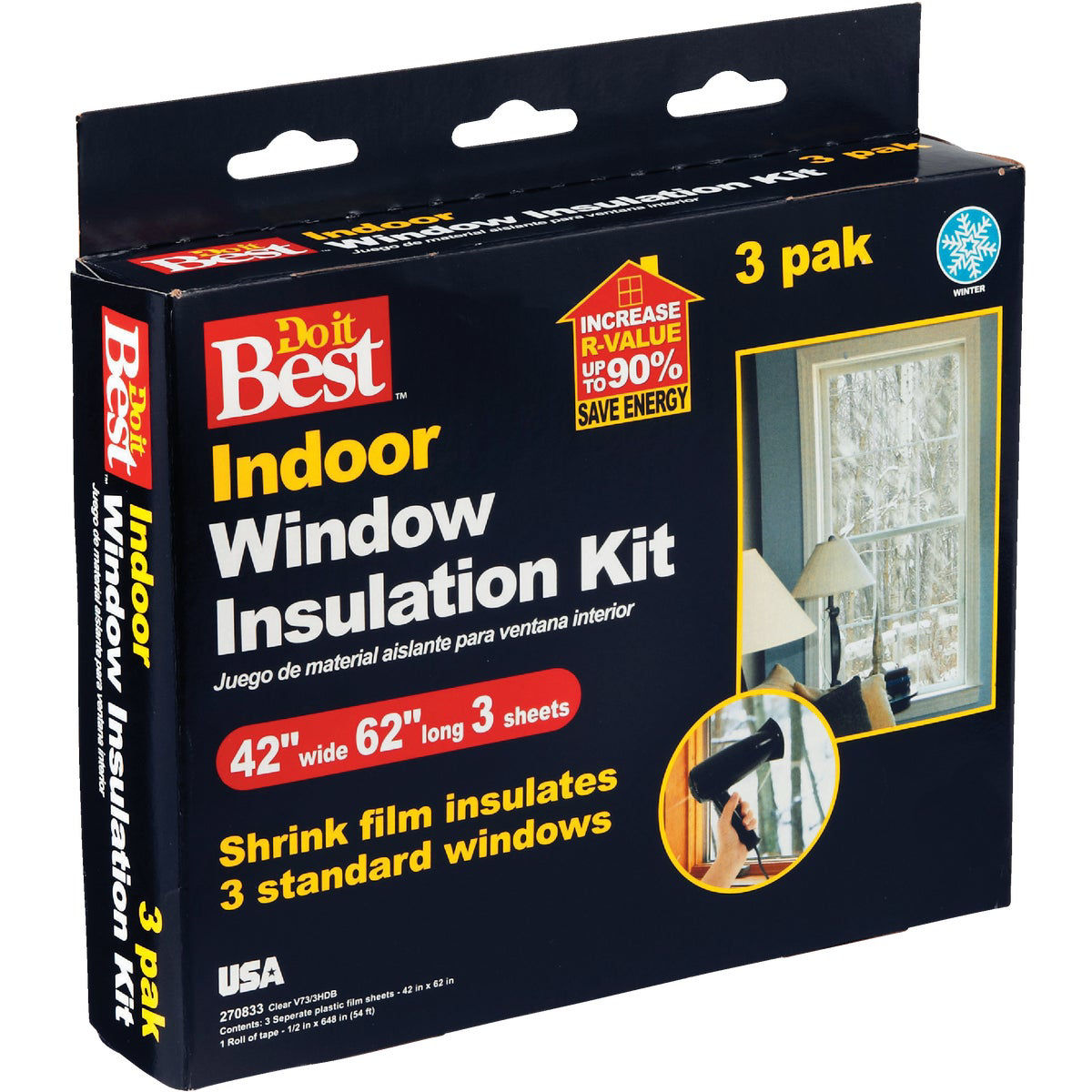Do it Best 42 In. x 62 In. Indoor Shrink Film Window Kit, (3Pack) Do