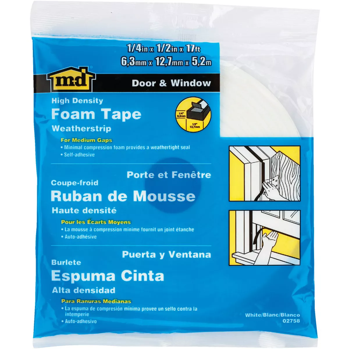 M-D Building Products 1/2 In. W x 1/4 In. H x 17 Ft. L White Foam Window Seal for Medium Gaps