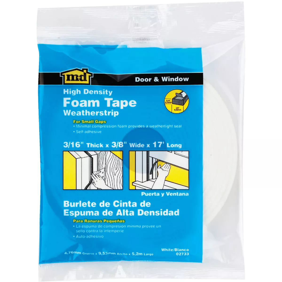 M-D Building Products 3/8 In. W x 3/16 In. H x 17 Ft. L White Foam Window Seal for Small Gaps