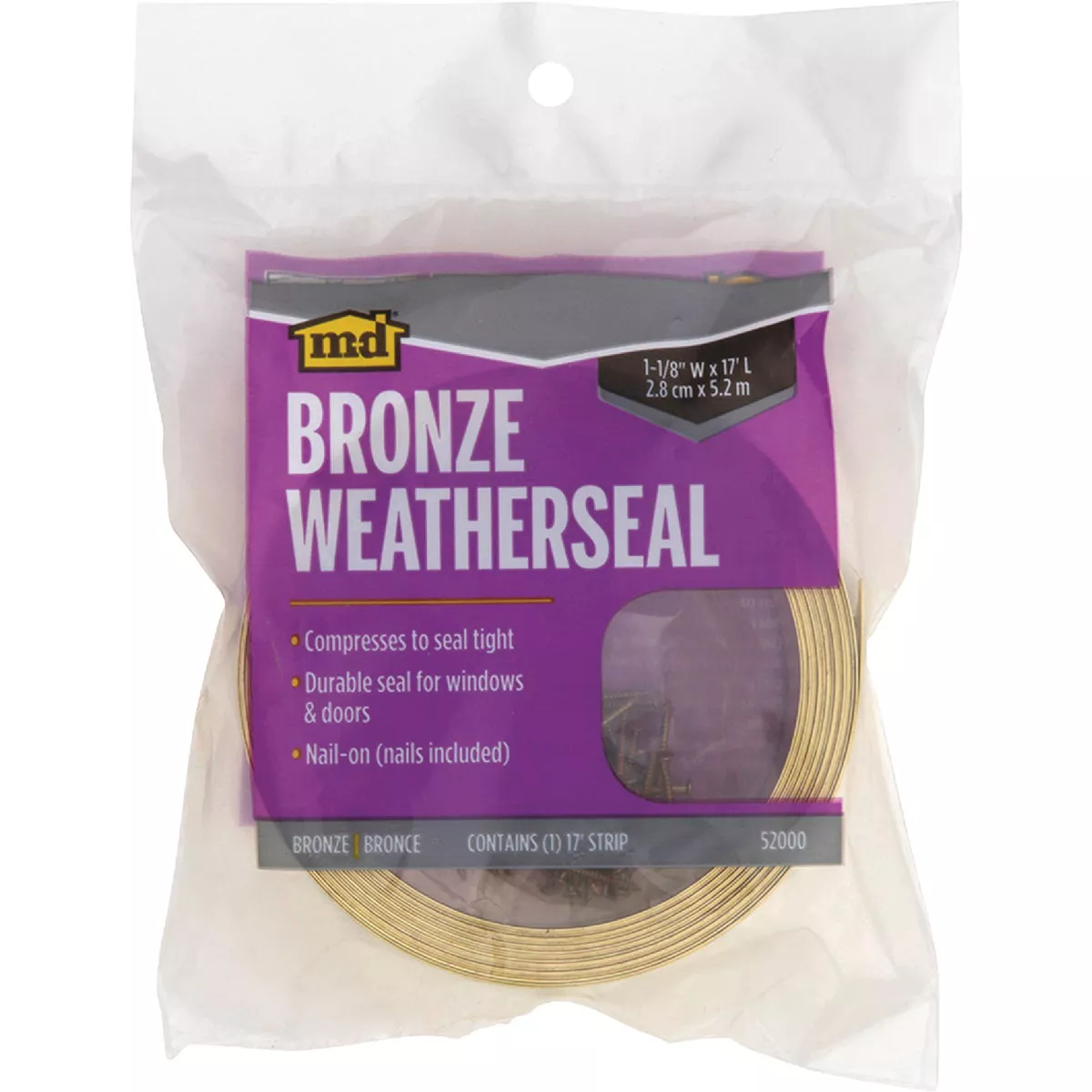 M-D Building Products 1-1/8 in. x 17 ft. Bronze Aluminum Nail-on Weatherseal for Doors and Windows - photo 2