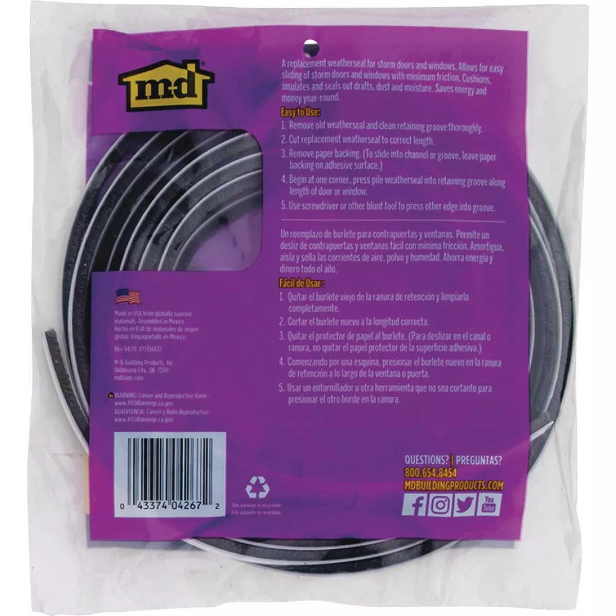 M-D Building Products 17 Ft. Gray Pile Replacement Weatherseal for Storm Doors & Windows - photo 4