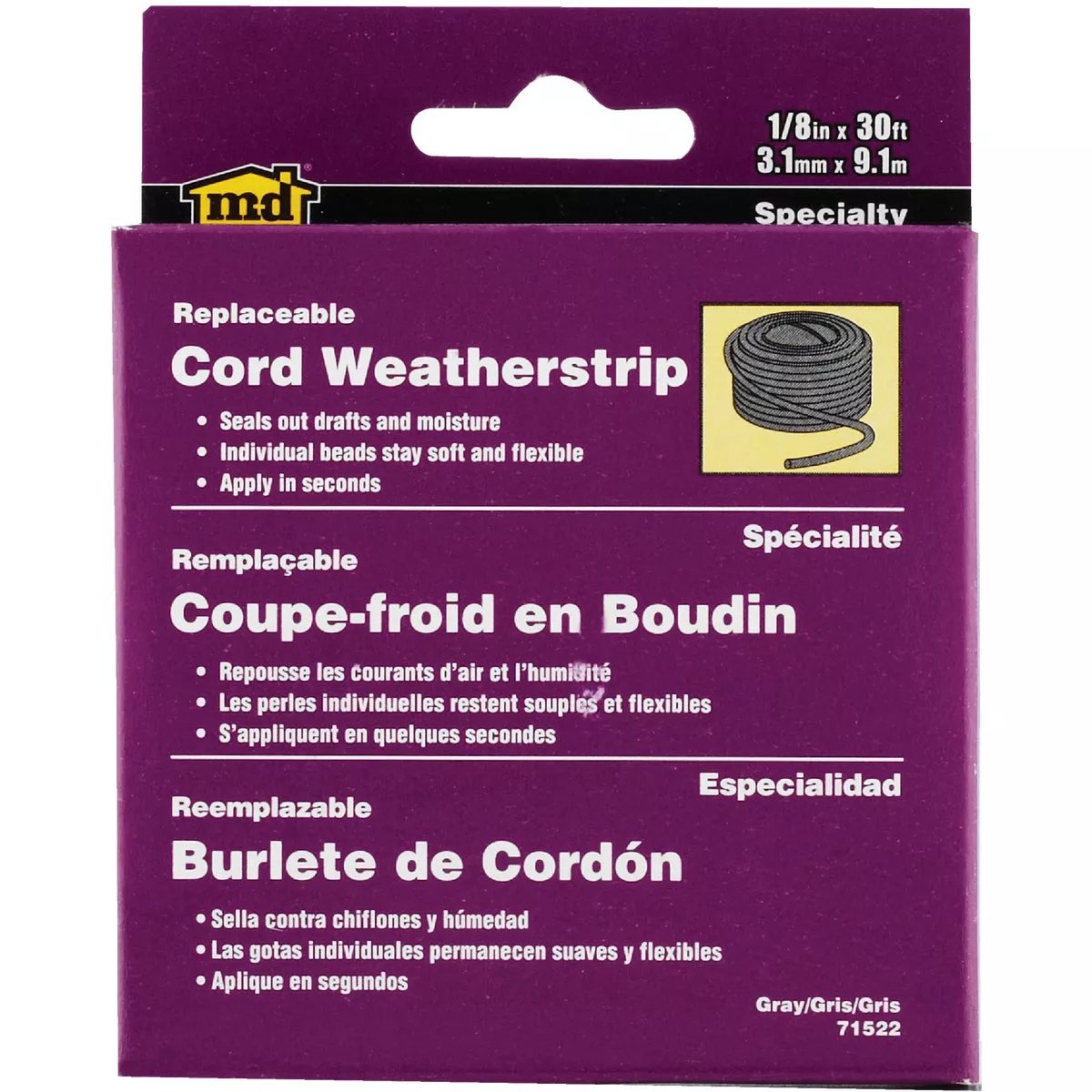 M-D Building Products 30 Ft. Gray Replaceable Caulk Cord Weatherseal for Small Gaps & Cracks