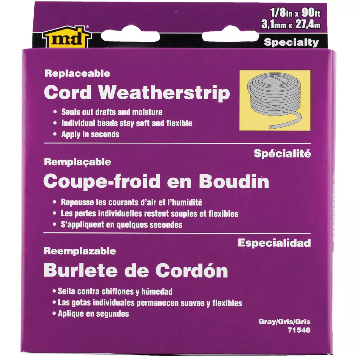 M-D Building Products 90 Ft. Gray Replaceable Caulk Cord Weatherseal for Small Gaps & Cracks