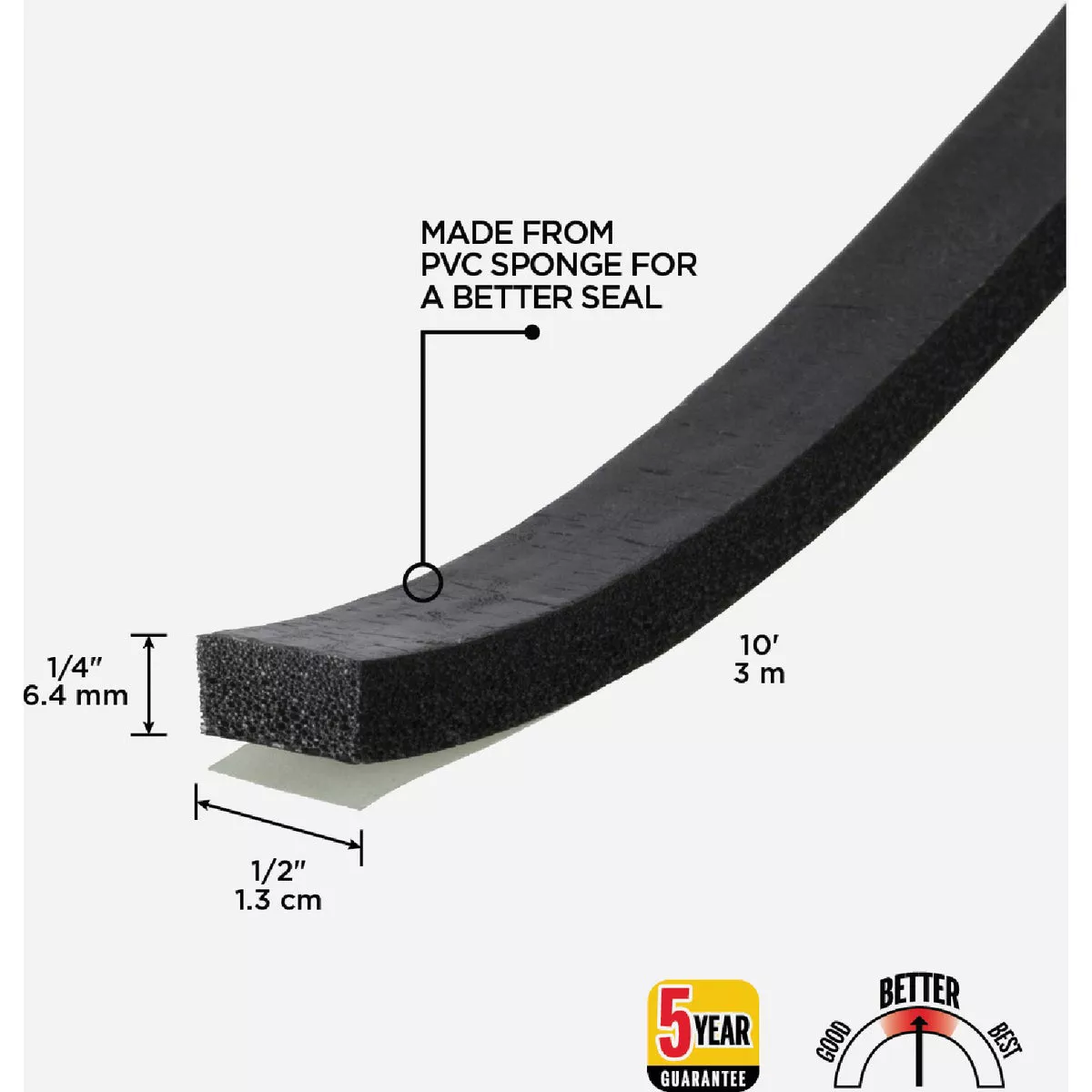 M-D Building Products 1/4 In. x 1/2 In. x 10 Ft. Black Sponge Window Seal for Ex-Small Gaps - photo 4