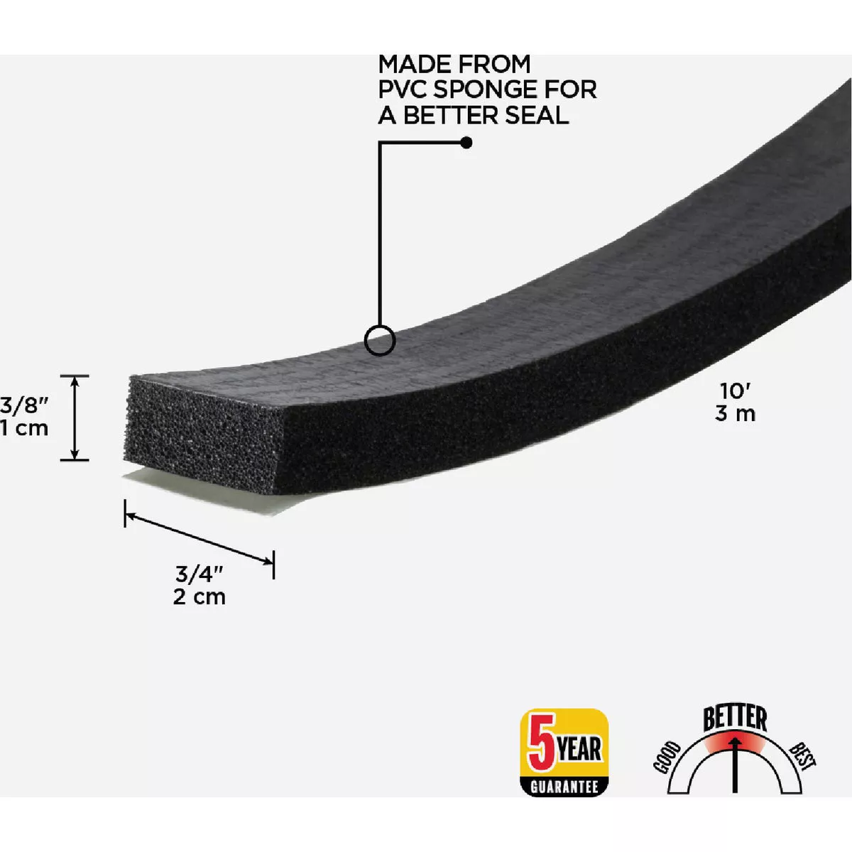 M-D Building Products 3/8 In. x 3/4 In. x 10 Ft. Black Sponge Window Seal for Large-Wide Gaps - photo 5